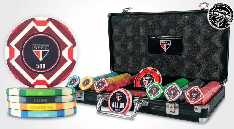 Maleta com 300 Fichas de Poker em Cerâmica S2 - Oficial - São Paulo Futebol Clube